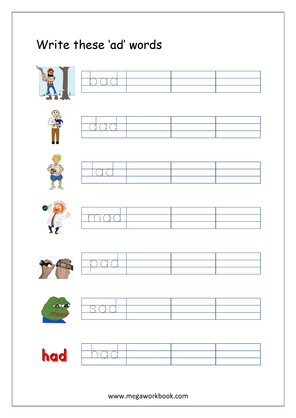 Free Printable CVC Words Writing Worksheets For Kids Three Letter