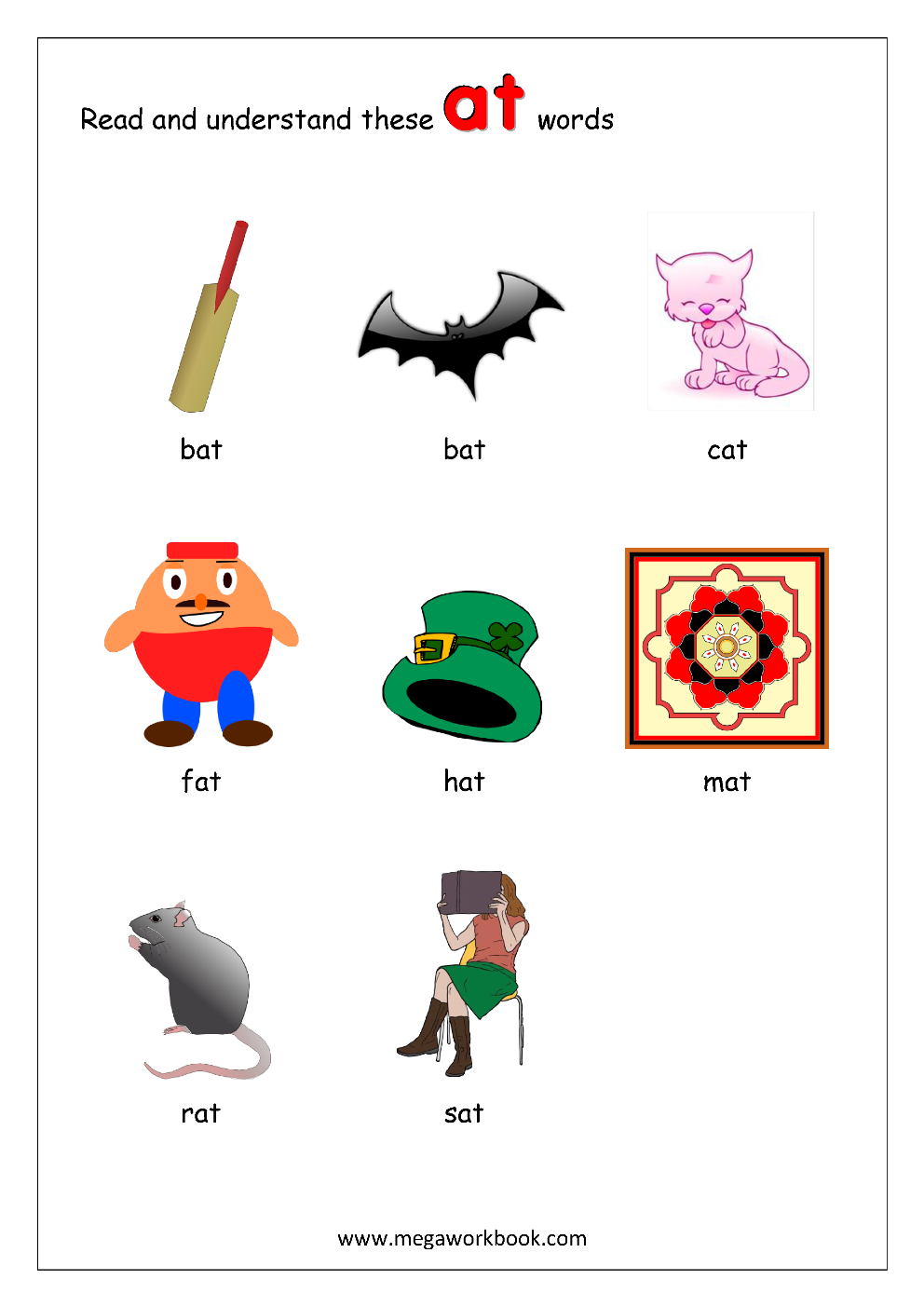 Free English Worksheets - My First Words (Reading Rhyming Words