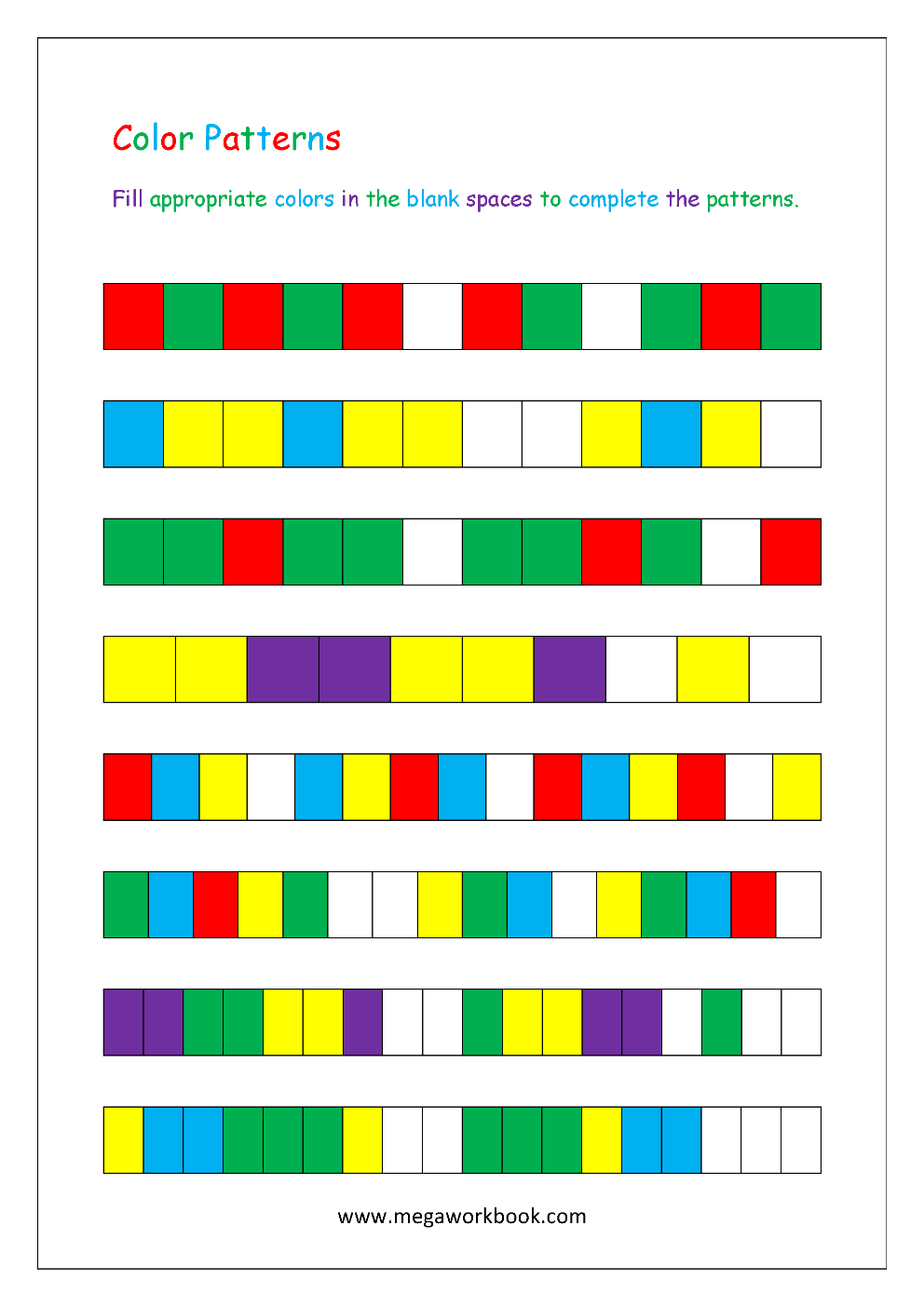 Pattern Worksheets For Kindergarten - Color Patterns - Growing Patterns