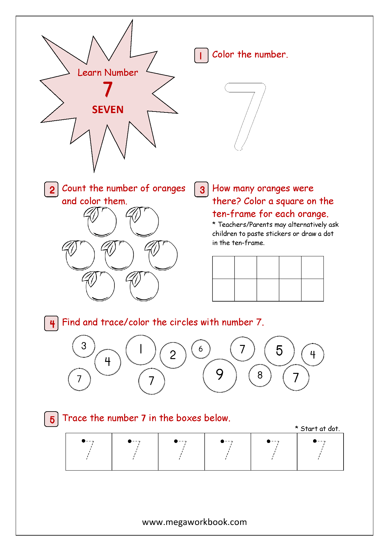 Free Printable Number Recognition (1 to 10) Activity Sheets, Number