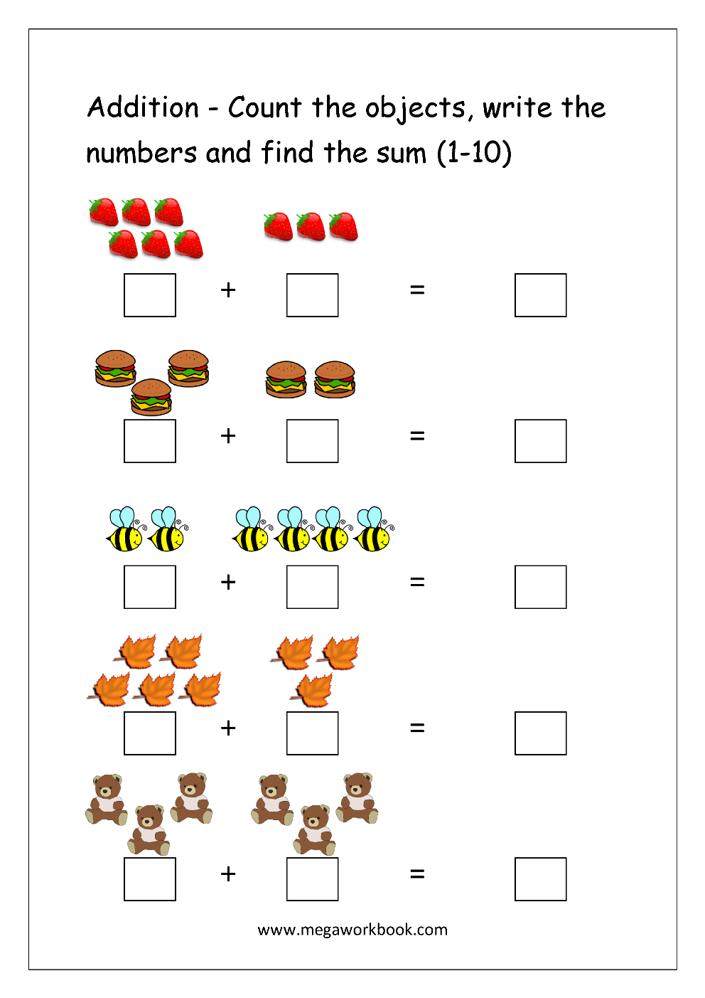 Free Printable Number Addition Worksheets 1 10 For Kindergarten And Grade 1 Addition On 