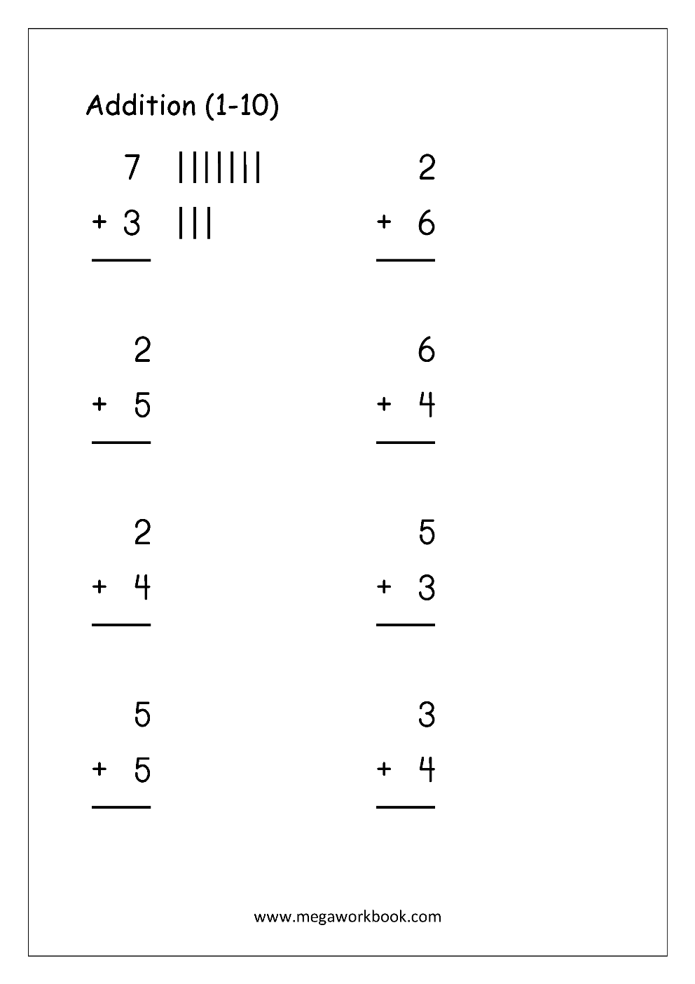 Free Printable Number Addition Worksheets (1-10) For Kindergarten And