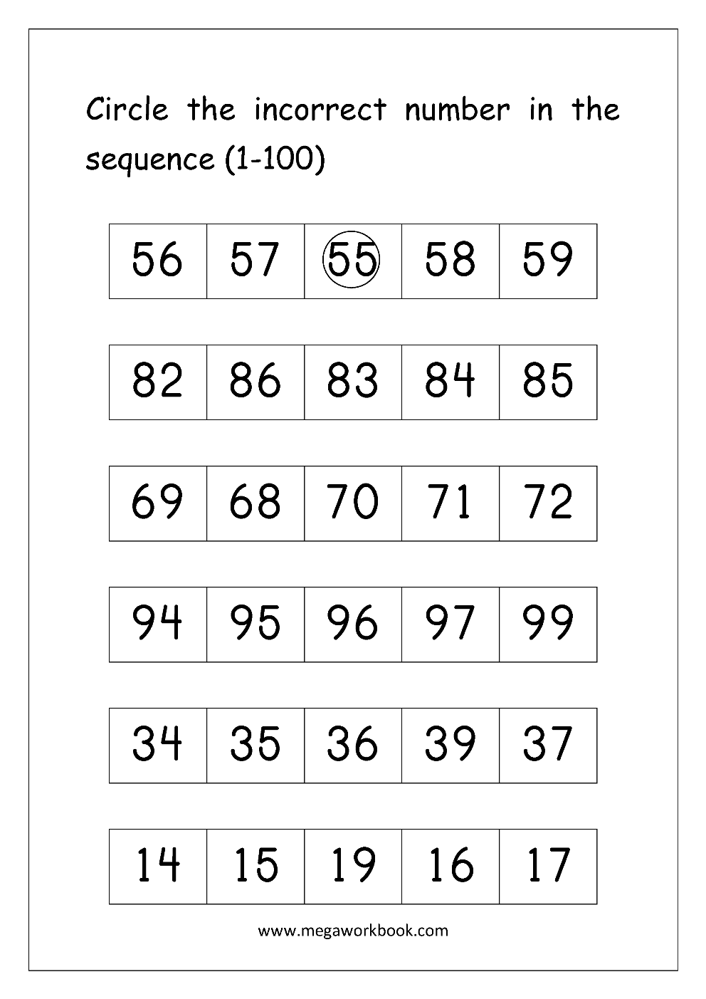 Ordering Numbers Worksheets Missing Numbers What Comes Before And