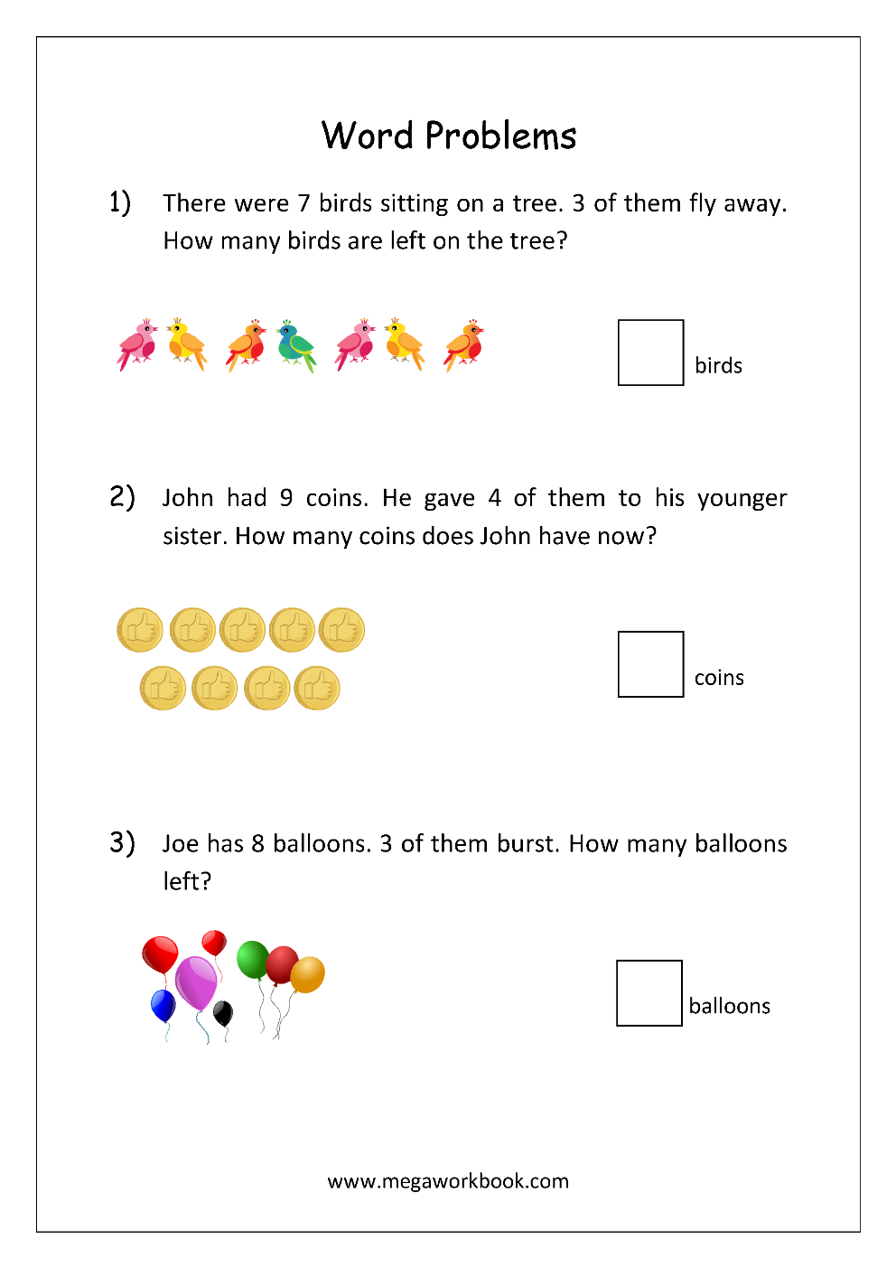 Addition and Subtraction Word Problems Worksheets For ...