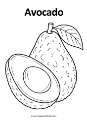 Avocado fruit coloring page with a leaf