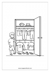 Coloring Sheet - Boy Choosing Clothes From Wardrobe