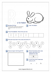 Alphabet Recognition Activity Worksheet - Capital Letter -  R For Rabbit
