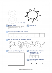 Alphabet Recognition Activity Worksheet - Capital Letter -  S For Sun