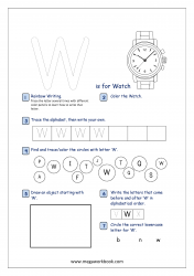 Alphabet Recognition Activity Worksheet - Capital Letter -  W For Watch