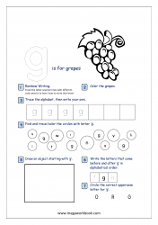 Lowercase Alphabet Recognition Activity Worksheet - Small Letter - g for grapes