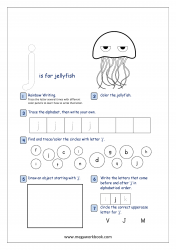 Lowercase Alphabet Recognition Activity Worksheet - Small Letter - j for jellyfish