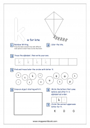 Lowercase Alphabet Recognition Activity Worksheet - Small Letter - k for kite