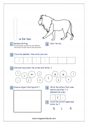 Lowercase Alphabet Recognition Activity Worksheet - Small Letter - l for lion