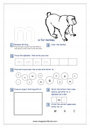 Lowercase Alphabet Recognition Activity Worksheet - Small Letter - m for monkey
