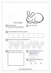 Lowercase Alphabet Recognition Activity Worksheet - Small Letter - r for rabbit