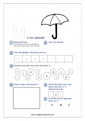 Lowercase Alphabet Recognition Activity Worksheet - Small Letter - u for umbrella