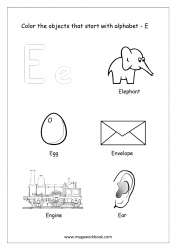 Things That Start With E - Alphabet Pictures Coloring Pages