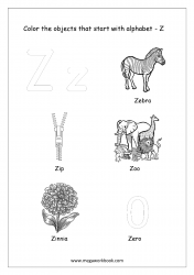 Things That Start With Z - Alphabet Pictures Coloring Pages