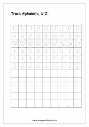 Capital Letter U to Z - Alphabet Tracing - Letter Tracing Worksheets
