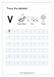 Capital Letter V - Alphabet Tracing Worksheets - Free Printable Tracing Letters Worksheets