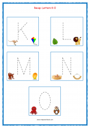 Tracing Letters, Recap Uppercase K to O - Letter Tracing Worksheets