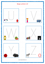 Tracing Letters, Recap Uppercase U to Z - Letter Tracing Worksheets