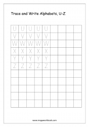 Alphabet Tracing Worksheets - Alphabet Tracing Sheet - Uppercase/Capital Letters U-Z