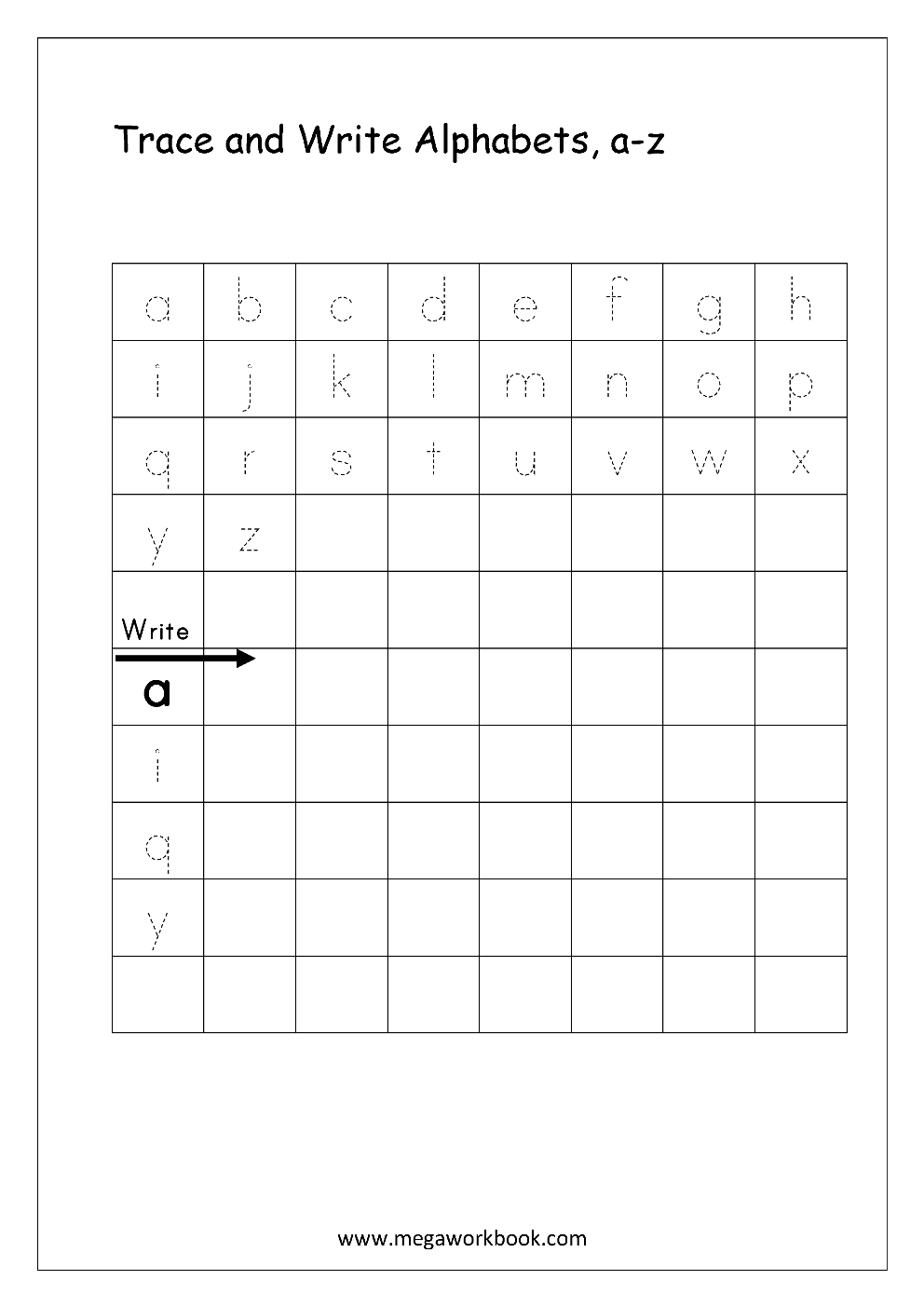 kindergarten alphabet worksheets free printable alphabet worksheets alphabet writing worksheets small letters lowercase megaworkbook