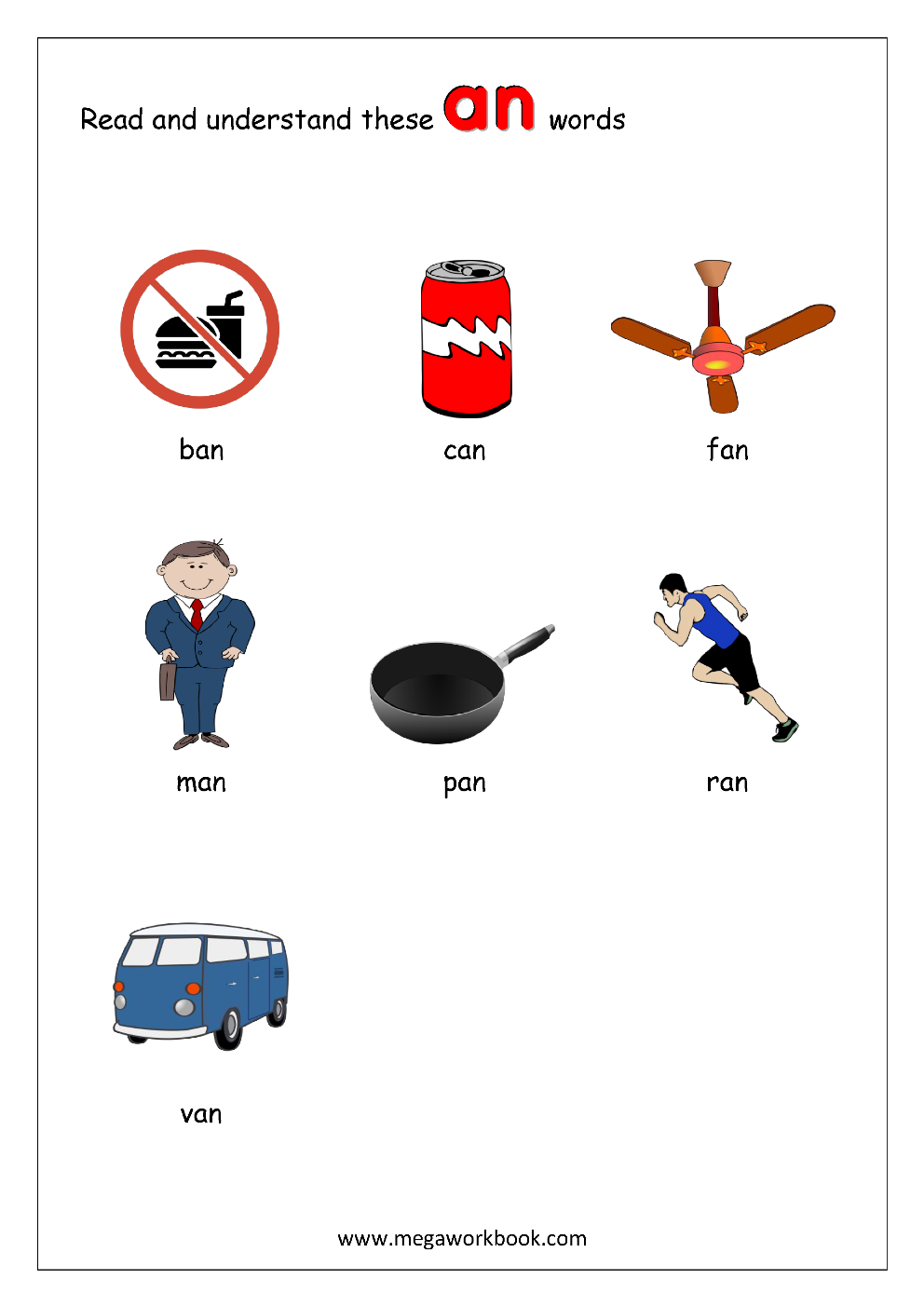 Cvc Words With Pictures - Word Families For Kindergarten - Cvc Words For  Kindergarten - Megaworkbook
