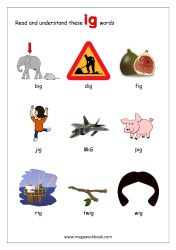 ig Word Family - CVC Words With Pictures - Word Families Kindergarten