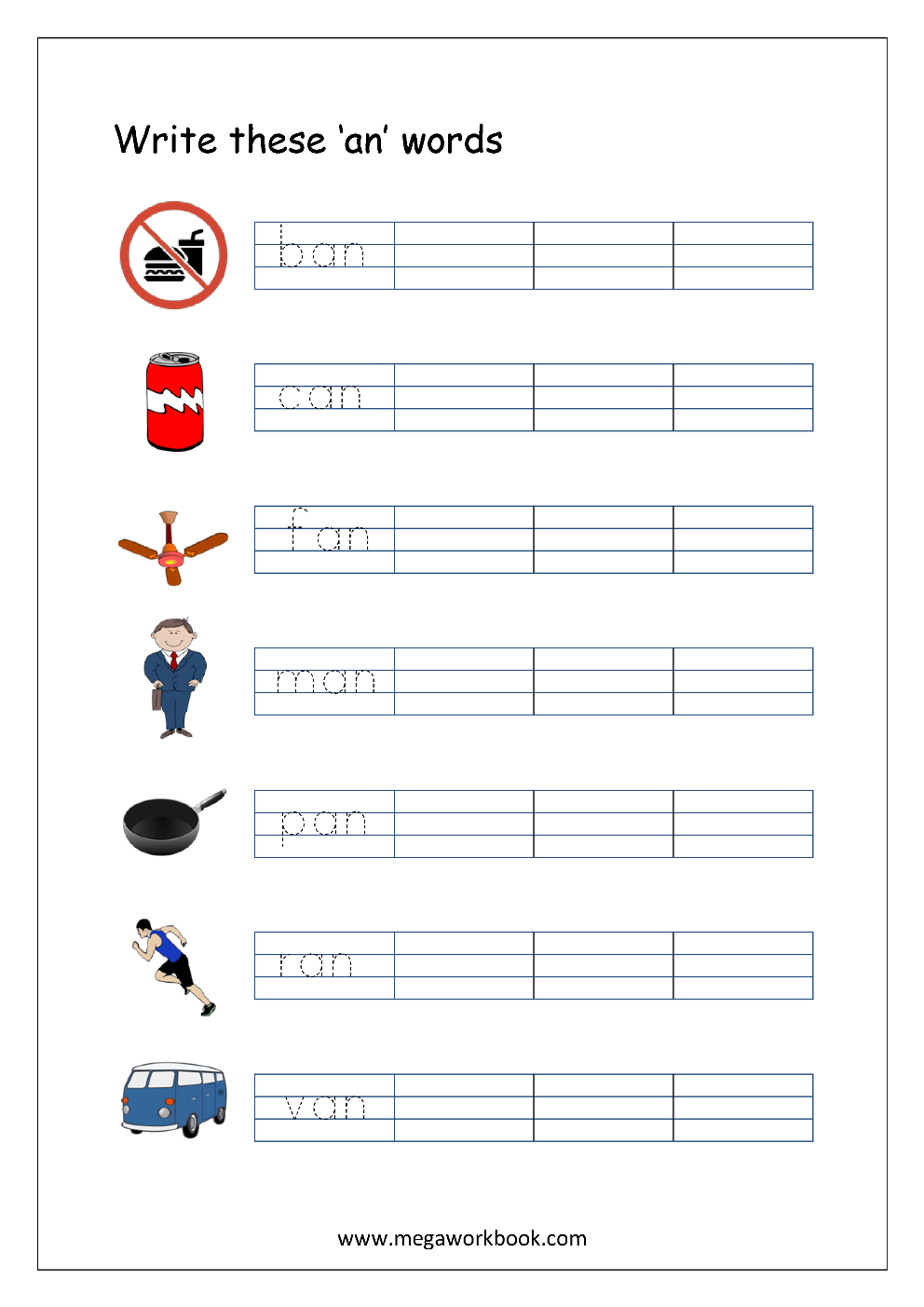 free printable cvc words writing worksheets for kids three letter rhyming words for kindergarten megaworkbook