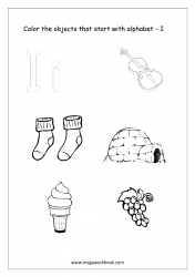 English Worksheet - Color Only The Objects Starting With Alphabet I