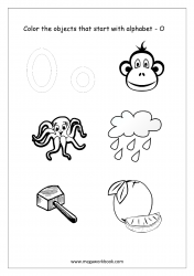 English Worksheet - Color Only The Objects Starting With Alphabet O