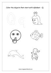 English Worksheet - Color Only The Objects Starting With Alphabet Q