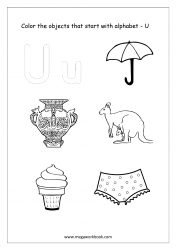 English Worksheet - Color Only The Objects Starting With Alphabet U