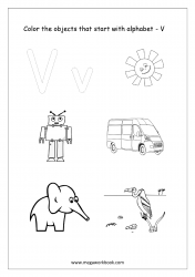English Worksheet - Color Only The Objects Starting With Alphabet V