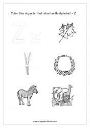 English Worksheet - Color Only The Objects Starting With Alphabet Z