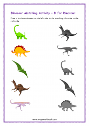 Letter_D_Activity_Printable_Worksheet_Preschoolers_Picture_Matching_Match_Dinosaurs_With_Shadows
