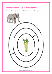 Letter_E_Maze_Activity_Printable_Worksheet_Preschoolers_E_For_Elephant_Help_Elephant_Reach_Sugarcane