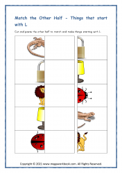 Letter_L_Worksheet_Cut_And_Paste_Match_Half_Things_Starting_With_L_Activity_Printable_For_Preschool_Lizard_Lock_Lion_Lamp_Ladybug