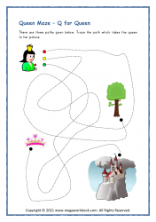 Letter_Q_Maze_Activity_Printable_Worksheet_Preschoolers_Q_For_Queen_Help_Queen_Reach_Palace