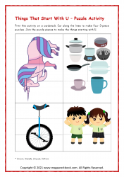 Letter_U_Puzzle_Activity_Printable_Worksheet_Preschoolers_Things_Starting_With_U_Unicorn_Unicycle_Uniform_Utensils