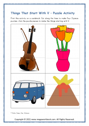Letter_V_Puzzle_Activity_Printable_Worksheet_Preschoolers_Things_Starting_With_V_Violin_Vase_Van_Volcano