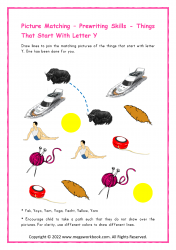 Letter_Y_Worksheet_Kindergarten_Picture_Matching_Activities_Printable_Things_With_Letter_Y_Sound