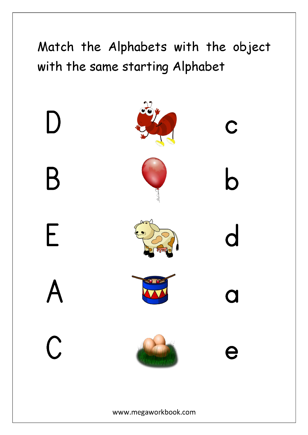 Matching letters with pictures worksheets