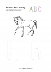 Rainbow Writing Worksheet - Letter Tracing - Capital and Small Alphabet H