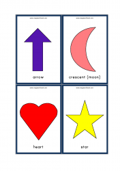 Shapes Flashcards - Free Printables - Arrow, Crescent (Moon), Heart, Star