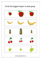 Big And Small Worksheet 13 - Circle The Biggest Object In The Group (Fruits Theme)