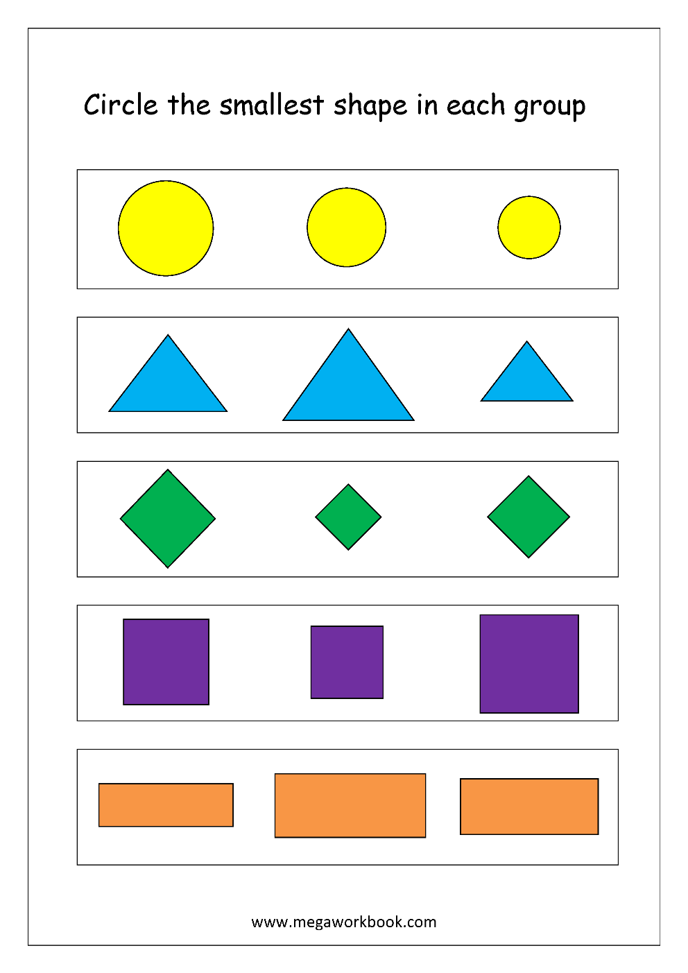 Big vs small size comparison worksheets for preschool and