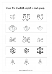 Big And Small Worksheet 03 - Color The Smallest Object In The Group (Christmas Theme)